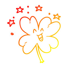 warm gradient line drawing happy cartoon four leaf clover