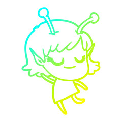 cold gradient line drawing smiling alien girl cartoon
