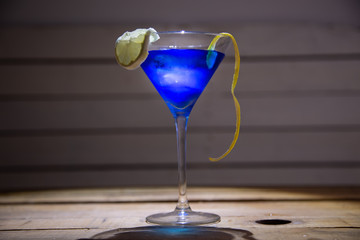 blue lagoon cocktail in glass