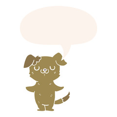 cartoon puppy and speech bubble in retro style