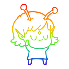rainbow gradient line drawing cartoon alien girl