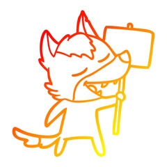 warm gradient line drawing cartoon wolf laughing