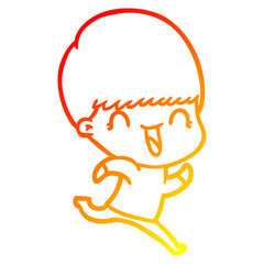 warm gradient line drawing happy cartoon boy