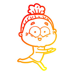 warm gradient line drawing cartoon happy old woman