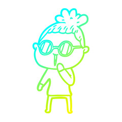 cold gradient line drawing cartoon woman wearing spectacles