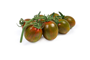 Cluster of cherry tomatoes kumato on a white background
