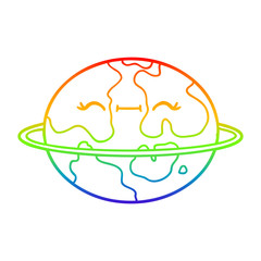 rainbow gradient line drawing cartoon habitable alien planet