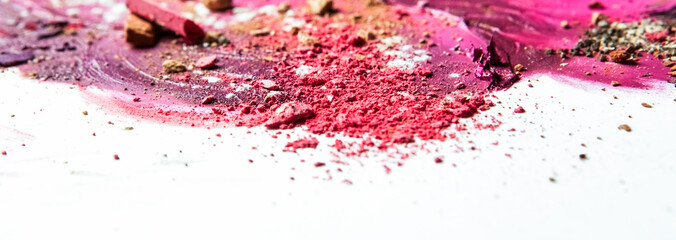 Artistic lipstick smudge and crushed eyeshadow as background - obrazy, fototapety, plakaty