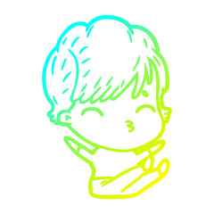 cold gradient line drawing cartoon woman thinking