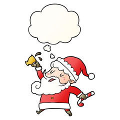 cartoon santa claus with hot cocoa and thought bubble in smooth gradient style