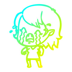 cold gradient line drawing cartoon crying vampire girl