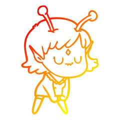 warm gradient line drawing cartoon alien girl doing muscle pose