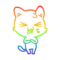 rainbow gradient line drawing cartoon cat hissing