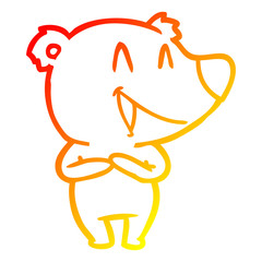 warm gradient line drawing laughing bear cartoon