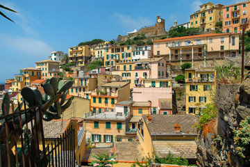 Scenic view of colorful village Riomaggiore in Cinque Terre, Italy