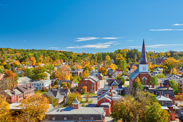 Montpelier town skyline at autumn in Vermont, USA