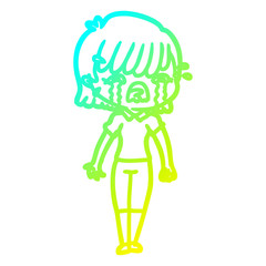 cold gradient line drawing cartoon girl crying