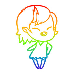rainbow gradient line drawing cartoon laughing vampire girl