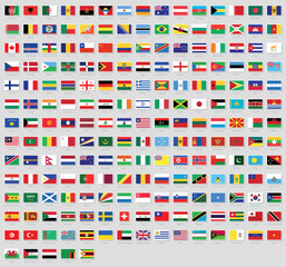 All national flags of the world stickers with names. Stickers flags. High quality vector flag isolated on gray background