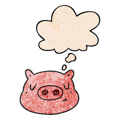 cartoon pig face and thought bubble in grunge texture pattern style