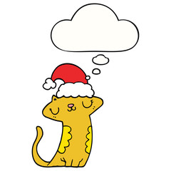 cute cartoon cat wearing christmas hat and thought bubble
