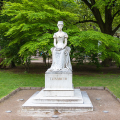 Obraz premium Monument of Queen and Empress Sissi or Sisi near river Passer in the central district of City Meran. Province Bolzano, South Tyrol, Italy. Europe.