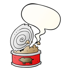 cartoon canned food and speech bubble in smooth gradient style