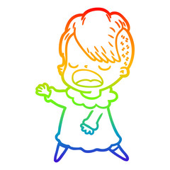 rainbow gradient line drawing cartoon cool hipster girl talking