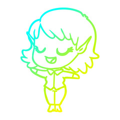 cold gradient line drawing happy cartoon elf girl