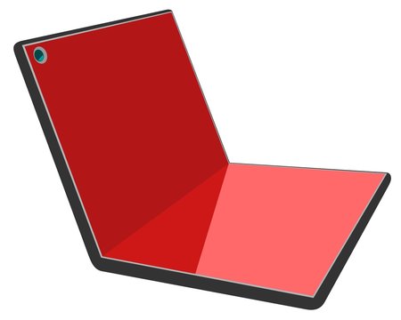 Modern Foldable Smartphone, Laptop Or Notebook With A Red Glossy Screen