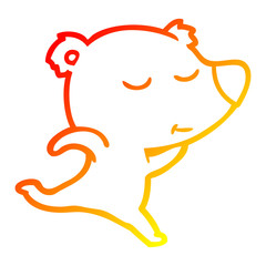 warm gradient line drawing happy cartoon polar bear running