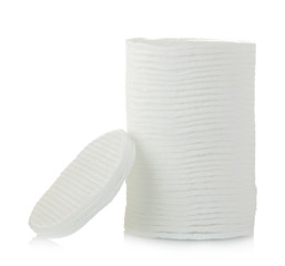 Cosmetic cotton pads. A stack of cotton pads on a white isolated background. spa.