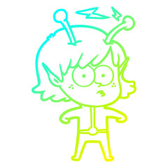 cold gradient line drawing cartoon alien girl