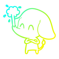 cold gradient line drawing cute cartoon elephant spouting water