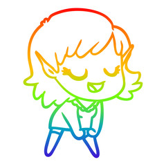 rainbow gradient line drawing happy cartoon elf girl