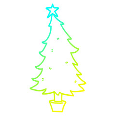cold gradient line drawing cartoon christmas tree