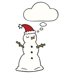 cartoon snowman and thought bubble