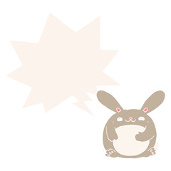 cartoon rabbit and speech bubble in retro style