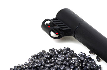 Black air rifle gun on a white