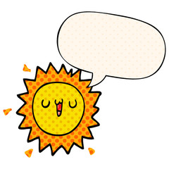 cartoon sun and speech bubble in comic book style