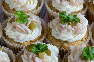 Cupcakes. Cream. Pickle. Persil. Ham. Baked