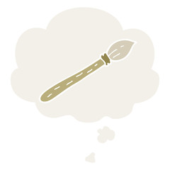 cartoon paintbrush and thought bubble in retro style