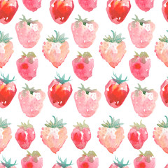 Watercolor seamless pattern with strawberry for the textille fabric and wallpaper. Summer bright print