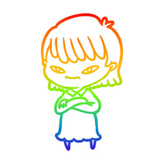 rainbow gradient line drawing cartoon woman