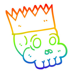 rainbow gradient line drawing cartoon skull wearing crown