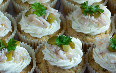 Cupcakes. Pickle. Persil. Ham. Cream. Baked