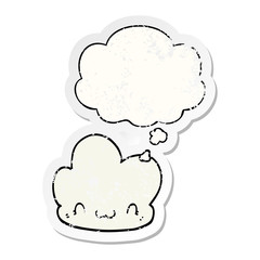 cartoon cloud and thought bubble as a distressed worn sticker