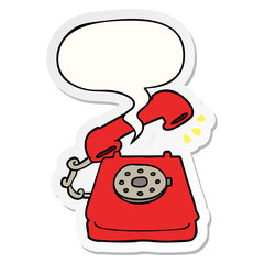cartoon ringing telephone and speech bubble sticker