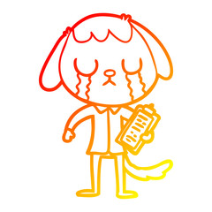 warm gradient line drawing cute cartoon dog crying