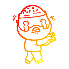 warm gradient line drawing cartoon bearded man crying